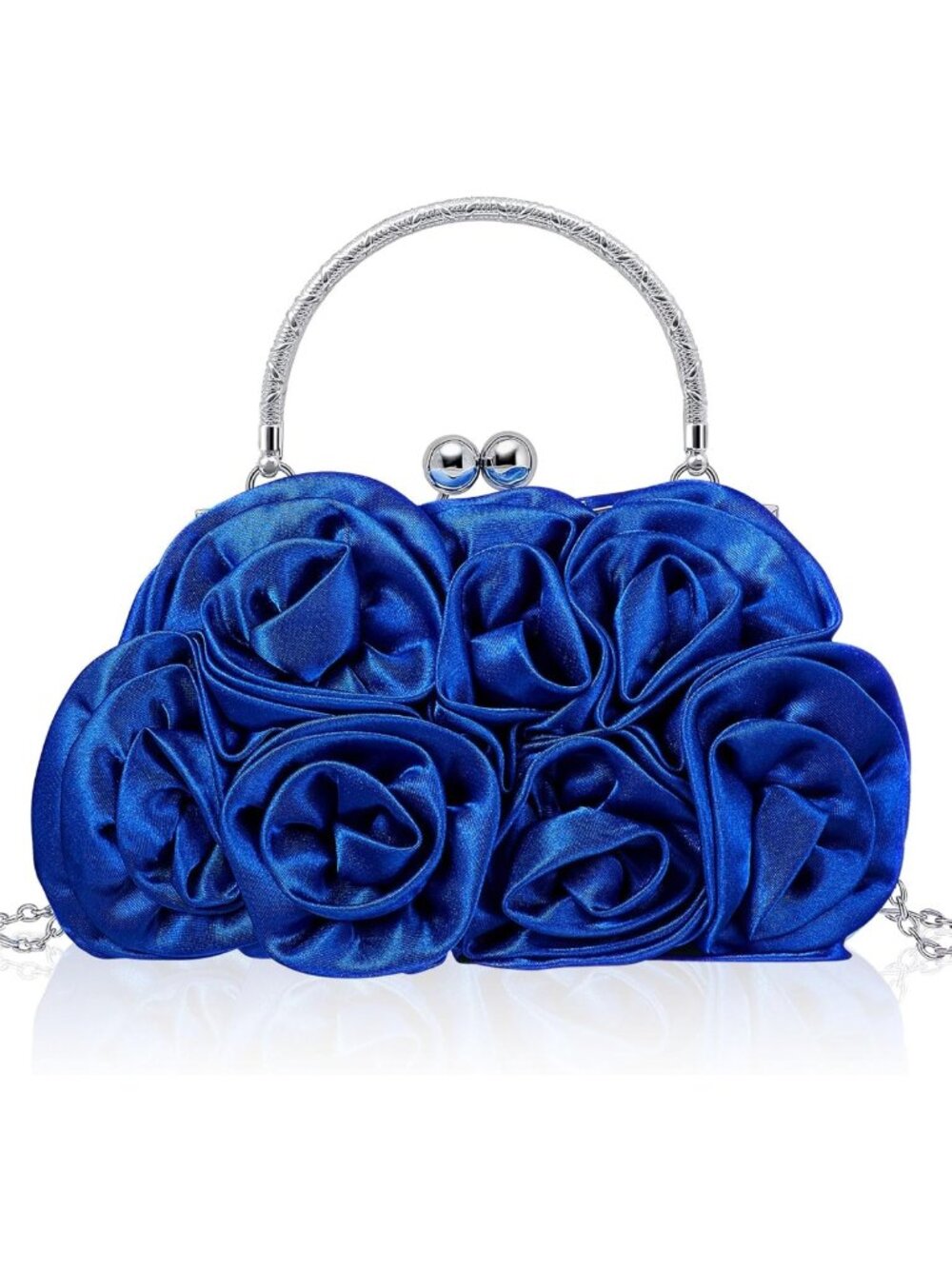 Floral Satin Evening Clutch Purse with Detachable Strap for Weddings & Parties